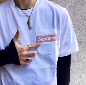 Supreme 19SS Mesh Stripe Pocket Tee Box logoファッションにトレンド夏らしい季節感 Tシャツ半袖 2色可選