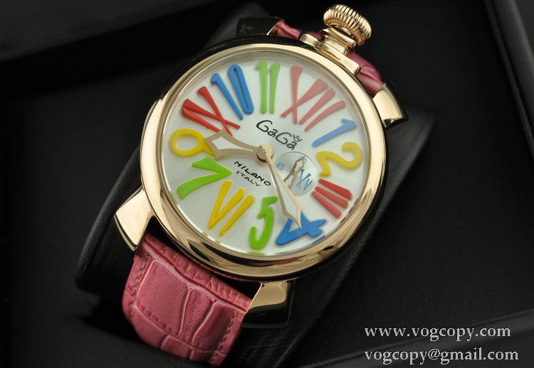 ガガミラノ腕時計 GaGaMILANO 日本製クオーツ マヌアーレ クロノ 48 SSPVD レザー 男性用腕時計 クォーツ