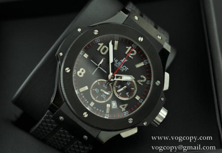 日本製クオーツ Hublotウブロ メンズ腕時計 6針クロノグラフ 日付表示 45MM ブラック