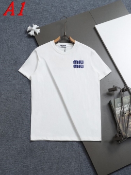  MIU MIUミュウミュウ 2025新作   ラウンドネック 半袖Tシャツ   エッジー