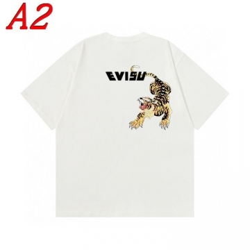  EVISUエヴィス 2025新作   ラウンドネック 半袖Tシャツ   スポーティ
