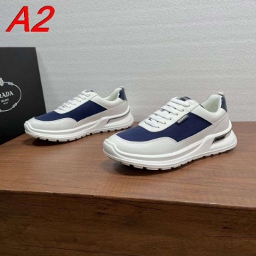 2026発売中！【Prada】スニーカー レザー×织物 ホワイトループ Black カジュアル 
