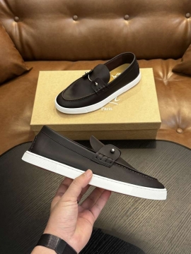 2026発売中！【Christian Louboutin】ローファー レザー 编织紋様×珠子装飾 ブラウン×ホワイト ビジネス 