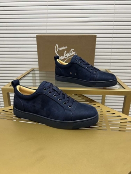 2026入荷【Christian Louboutin】スニーカー スエード 釘装飾 ネイビー×ブラック ストリート 