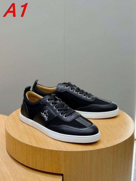 2026入荷しました【Christian Louboutin】スニーカー ファブリック×レザー 拼接縫製  ブラック×白 ストリート 