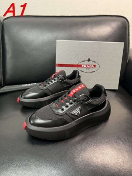 2026発売中！【Prada】チャンキースニーカー レザー×网布 赤リボン饰り Black ストリート 