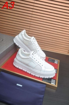 2026入荷【Prada】チャンキースニーカー レザー×织物 V字饰片 黑白撞色 ストリート 