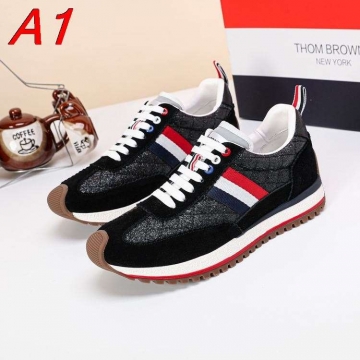 2026発売中！【Thom Browne】スニーカー レザー 闪光×キルティング Black×トリコロール カジュアル 