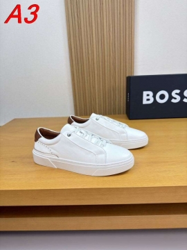 2026入荷【BOSS】ローカットスニーカー レザー ロゴポイント ネイビー×布朗 ビジネス 