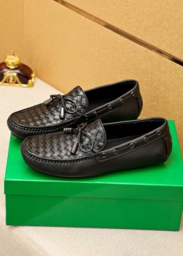 2026入荷【Bottega Veneta】ローファー レザー イントレチャート リボン×金具装飾  ブラック×シルバー フォーマル 