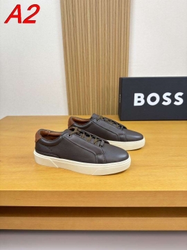 2026入荷【BOSS】ローカットスニーカー レザー ロゴポイント ネイビー×布朗 ビジネス 