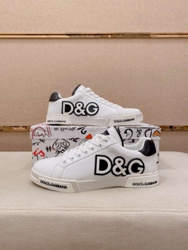 2026年夏新作【Dolce & Gabbana】スニーカー レザー D&G柄 ホワイト×ブラック カジュアル 