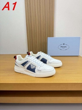 2026入荷【Prada】スニーカー レザー 深青拼接×银饰  White カジュアル 