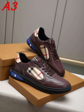 2026年夏新作【Burberry】スニーカー レザー クラシック格子柄拼接 黒×白×赤 ビジネス 