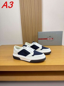 2026発売【Prada】スニーカー レザー 倒三角标识 赤装饰  White× Black カジュアル 
