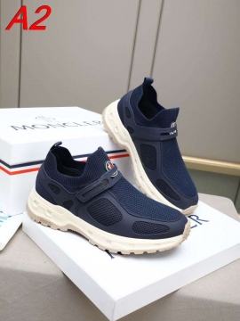 2026入荷しました【Moncler】スリッポン ニット×レザー 魔术贴装饰 山峰ロゴ :black デイリー 