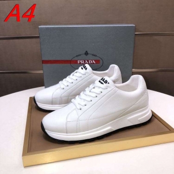 2026発売【Prada】スニーカー レザー 荔枝纹×ステッチ White カジュアル 