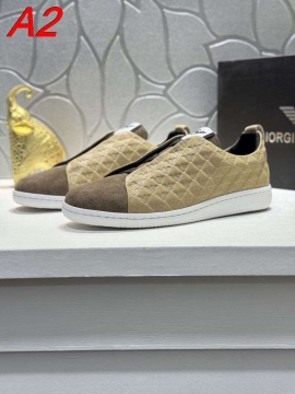 2026入荷【Armani】スリッポン レザー×ファブリック 菱格压纹 ブラック×ホワイト カジュアル 