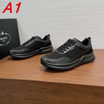 2026発売中！【Prada】スニーカー レザー×织物 ホワイトループ Black カジュアル 