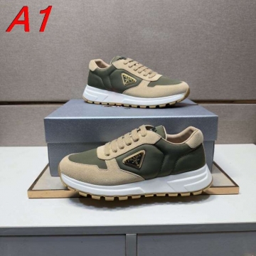 2026年夏新作【Prada】スニーカー スエード×レザー 金縁三角标 カーキ×グリーン カジュアル 