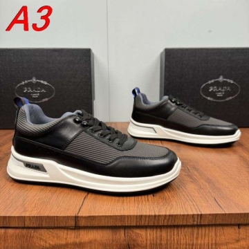 2026年夏新作【Prada】スニーカー レザー 青×赤撞色ループ  White×グレー カジュアル 