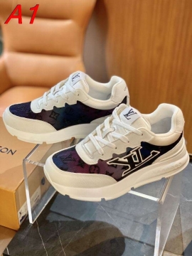 2026新作発表【Louis Vuitton】スニーカーレザー×キャンバス モノグラム ロゴ グレー×パープル ストリート 