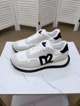 2026新作登場！【DSquared2】スニーカー スエード×织物 D2-logo 白底 グレー×ホワイト カジュアル 