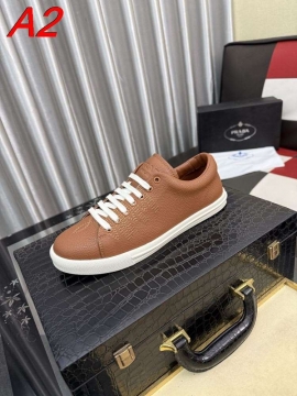 2026新作発表【Prada】スニーカー レザー 压纹线条 Black× White カジュアル 