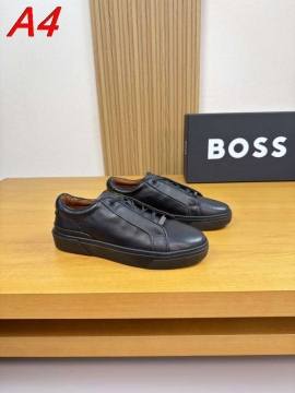 2026入荷【BOSS】ローカットスニーカー レザー ロゴポイント ネイビー×布朗 ビジネス 