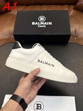 2026年夏新作【Balmain】ローカットスニーカー レザー ロゴポイント WHITE×BLACK パーティー 