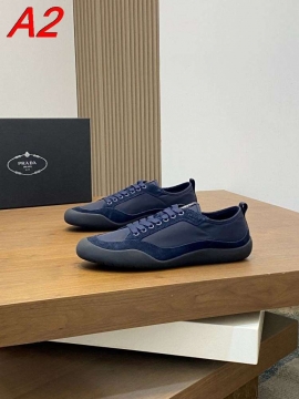 2026年夏新作【Prada】スニーカー スエード×レザー 藏青橡胶底 ネイビー カジュアル 