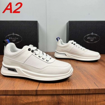 2026新作発表【Prada】スニーカー レザー 黑白拼接 青×Red亮点 黑白撞色 ストリート 