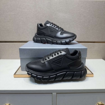 2026新作発表【Prada】チャンキースニーカー レザー×织物 三角标识 Black カジュアル 