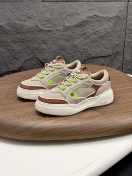 2026新作【Fendi】スニ/ーカー メッシュ×スエード 蛍光グリーン装饰 白底 ベージュ×グリーン カジュアル 