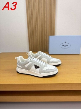 2026新作登場！【Prada】スニーカー レザー 拼色设计 グレー×ブラック カジュアル 