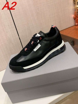 2026発売【Thom Browne】スニーカー レザー×スエード 4バーストライプ グレー× White カジュアル 