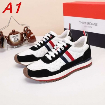 2026入荷しました【Thom Browne】スニーカー レザー×スエード キルティング 黑白×トリコロール カジュアル 