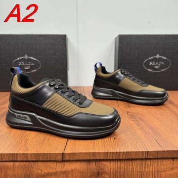 2026年夏新作【Prada】スニーカー レザー 青×赤撞色ループ  White×グレー カジュアル 