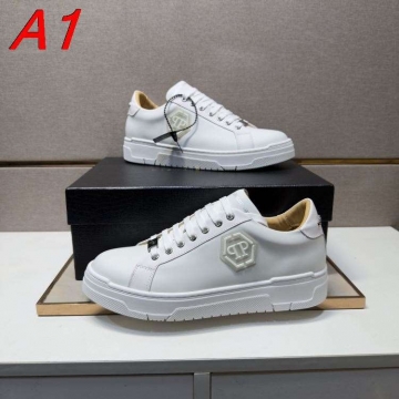 2026発売中！【Philipp Plein】スニーカー レザー PP标识 六芒星装饰 ホワイト カジュアル 