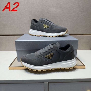 2026新作【Prada】スニーカー スエード×织物 金色三角标 Black×ベージュ カジュアル 