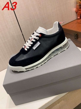 2026発売【Thom Browne】スニーカー レザー×スエード 4バーストライプ グレー× White カジュアル 