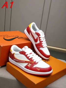 2026発売中！【Louis Vuitton】スニーカー レザー×メッシュ Swoosh装飾 ホワイト×レッド ストリート 