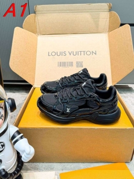 2026年夏新作【Louis Vuitton】チャンキースニーカー レザー×キャンバス ロゴ ブラック ストリート 