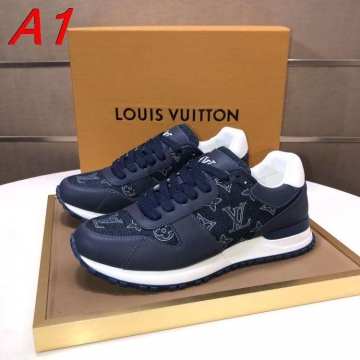 2026年夏新作【Louis Vuitton】スニーカー デニム×レザー モノグラム ネイビー×ホワイト ストリート 