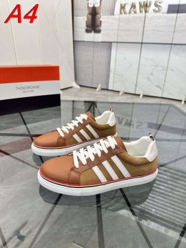 2026発売【Thom Browne】スニーカー レザー 白いライン装饰 Black×トリコロール カジュアル 