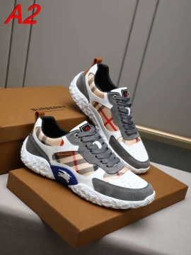 2026入荷【Burberry】スニーカー レザー×キャンバス クラシック格子柄 黒×白×赤 ストリート 