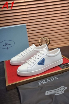 2026年夏新作【Prada】スニーカー レザー 青い三角标识  White カジュアル 