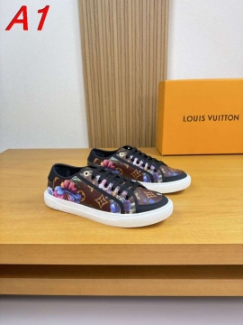 2026入荷しました【Louis Vuitton】スニーカーレザー×キャンバス Floral图案 ロゴ ブラウン×ピンク ストリート 