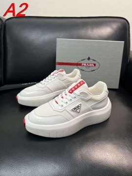 2026発売中！【Prada】チャンキースニーカー レザー×网布 赤リボン饰り Black ストリート 