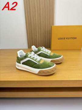 2026年夏新作【Louis Vuitton】スニーカースエード×レザー  Logo装饰 V装饰 藏ブルー×ゴールド カジュアル 